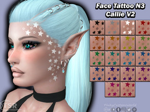 Sims 4 — Face Tattoo N3 - Callie V2 (Dimple Right) by PinkyCustomWorld — Star face tattoo in several different colors.