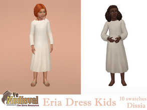 Sims 4 — Ye Medieval - Eria Dress Kids by Dissia — Long sleeves linen long dress for children Available in 10 swatches