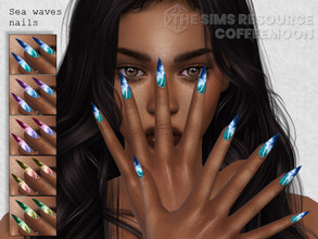 Sims 4 — Sea waves nails by coffeemoon — "Rings" category 5 color options for female only: teen, young, adult,