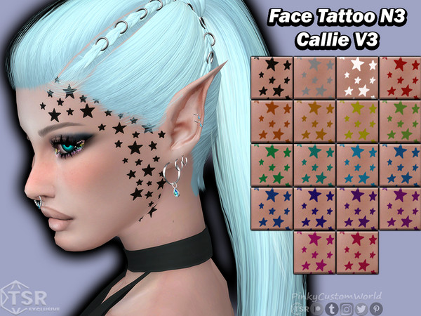 Sims 4 — Face Tattoo N3 - Callie V3 (Set) by PinkyCustomWorld — Star face tattoo in several different colors. Each color