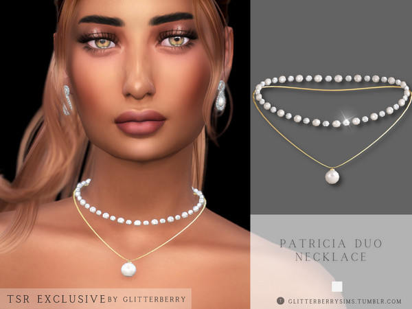 Sims 4 — Patricia Duo Necklace by Glitterberryfly — A diamond and pearl styled choker with a pearl simple necklace.