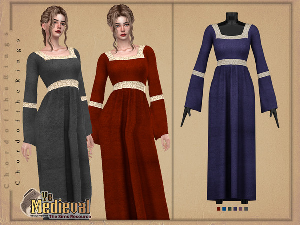 Sims 4 — Ye Medieval Dress No.03 by ChordoftheRings — - 6 Colors - New Mesh (All LODs) - All Texture Maps - HQ Compatible