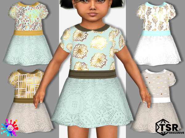 Sims 4 — Toddler Gold and Mint Dress - Needs SP Toddler by Pelineldis — Short dress in shades of gold and mint.