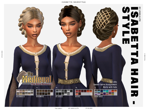 Sims 4 — Ye Medieval Isabetta Hairstyle by Leah_Lillith — Isabetta Hairstyle All LODs Smooth bones Custom CAS thumbnail