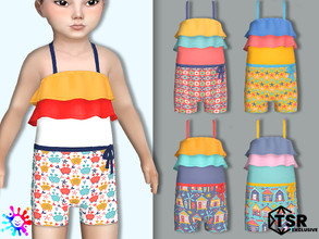 Sims 4 — Toddler Beach Huts Swimsuit by Pelineldis — Cute swimsuits with beach related prints.