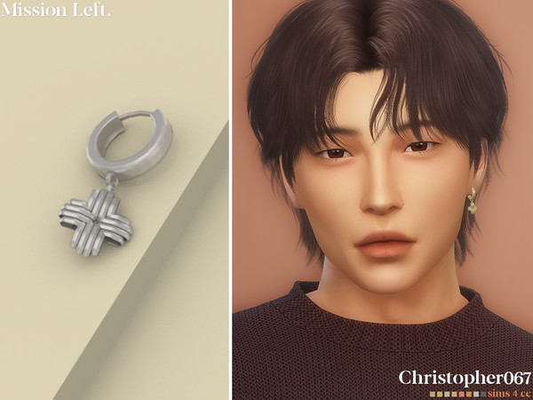 Sims 4 — Mission Earrings AM - Left by christopher0672 — This is a sleek pair of chunky hoop puffy vintage cross pendant