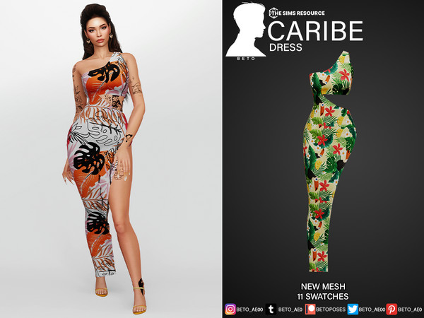 Sims 4 — Caribe (Dress) by Beto_ae0 — Long summer dress, Enjoy it - 11 colors - New Mesh - All Lods - All maps