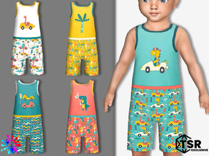 Sims 4 — Toddler Dino Racers Jumpsuit by Pelineldis — Cute jumpsuit with dinosaur prints.