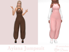 Sims 4 — Ayiana Jumpsuit by Dissia — Sleeveless baggy jumpsuit with moon print and white straps on sides Available in 48