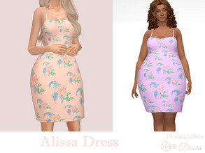 Sims 4 — Alissa Dress by Dissia — Knee length sleeveless flower pattern dress Available in 14 swatches