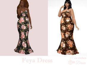 Sims 4 — [Recolor] Feya Dress by Dissia — Flower pattern satin long dress Available in 17 swatches