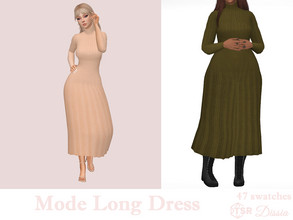 Sims 4 — Mode Long Dress by Dissia — Long sleeves turtleneck maxi dress Available in 47 swatches