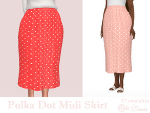 Sims 4 — Polka Dot Midi Skirt by Dissia — Cute high waist dotted long skirt Available in 47 swatches
