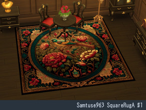 Sims 4 — Square Rug A 1 by Samtuse963 — An bird and flower pattern gorgeous rug. 6 color variations. Category: Decorative