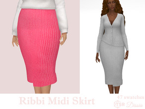 Sims 4 — Ribbi Midi Skirt by Dissia — High waist ribbed midi skirt Available in 47 swatches