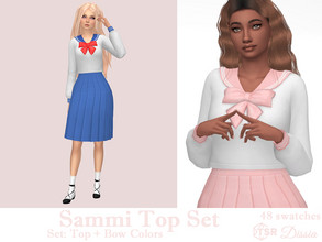 Sims 4 — Sammi Top Set (Top and Accesory Bow Colors) by Dissia — Long sleeves crop school uniform style top with cute bow
