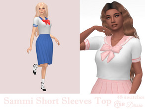 Sims 4 — Sammi Short Sleeves Top by Dissia — Short sleeves crop school uniform style top with cute bow Available in 48