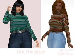 Sims 4 — Shi Sweater by Dissia — Long sleeves turtleneck striped tucked sweater Available in 20 swatches