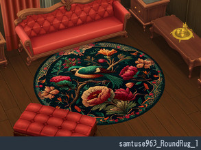 Sims 4 — Round Rug 1 by Samtuse963 — A classic flower and bird pattern round rug. 6 color variations. Category: