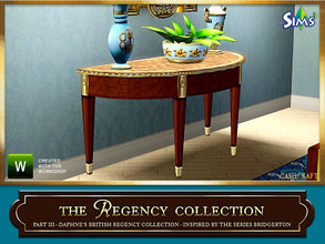 Sims 3 — Daphne's British Regency Console Table by Cashcraft — A half-moon, console table with gold trim and emblems.