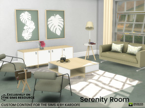 Sims 4 — Serenity Room by kardofe — Living room with furniture of simple lines and light-coloured wood with upholstery in