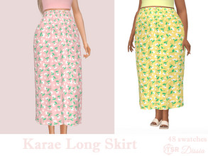 Sims 4 — Karae Long Skirt by Dissia — High waist button tied floral long skirt Available in 48 swatches