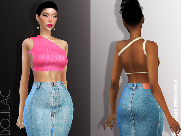 Sims 4 — One Shoulder Crop Top DO778 by DOLilac — Custom thumbnail New Mesh 10 Colors Adult-Elder-Teen-Young Adult For