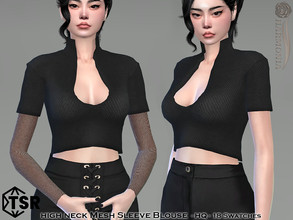 Sims 4 — High Neck Mesh Sleeve Blouse by Harmonia — New Mesh 18 Swatches HQ Please do not use my textures. Please do not
