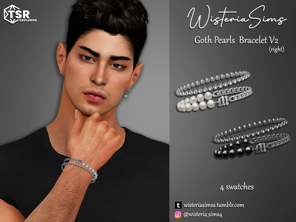 Sims 4 — Goth Pearls Bracelet v2 (right) by WisteriaSims — **FOR MEN **NEW MESH *TEEN TO ELDER - Bracelet Category (wrist