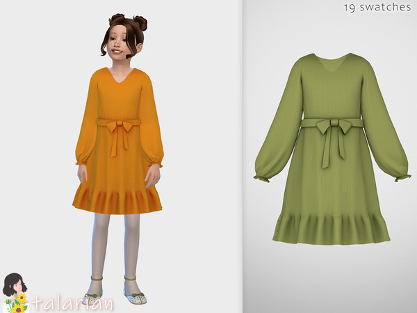 Sims 4 — Molly Dress with a belt and ruffles by talarian — Lantern Sleeve Ruffle Hem Belted Dress