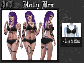 Sims 4 — Holly Bra by MaruChanBe2 — Black underwear with lace and small invereted cross <3
