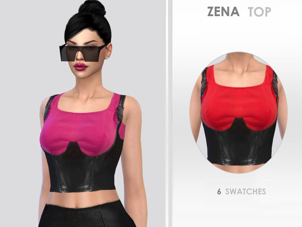 Sims 4 — Zena Top by Puresim — Top with black corset. 6 swatches.