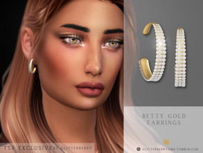 Sims 4 — Betty Gold Earrings by Glitterberryfly — A gold hoop earring with pearls and diamonds. 