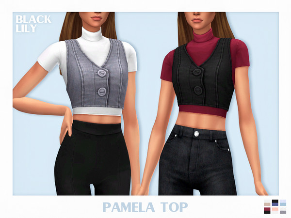 Sims 4 — Pamela Top by Black_Lily — YA/A/Teen 6 Swatches New item