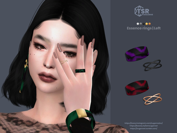 Sims 4 — Essence female rings | Left by sugar_owl — Acrylic and metal rings set for female sims. 5 swatches. Teen - Adult