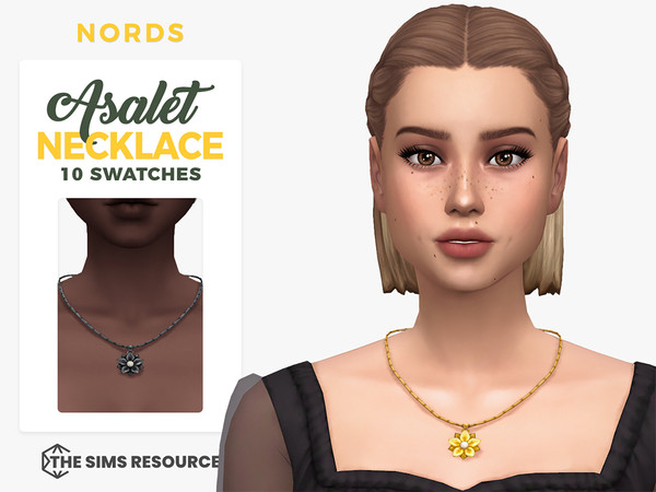 Sims 4 — Asalet Necklace by Nords — A cute necklace with a flower pendant. It comes in 10 colors of metal (including