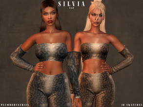 Sims 4 — SILVIA | top by Plumbobs_n_Fries — Snake Print Bandeau with Detached Sleeves New Mesh HQ Texture Female | Teen -