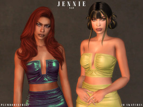 Sims 4 — JENNIE | top by Plumbobs_n_Fries — Scoop Neck Crop Leather Top New Mesh HQ Texture Female | Teen - Elders Hot