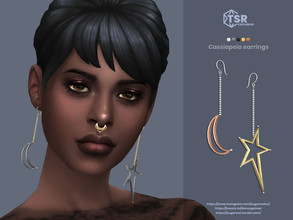 Sims 4 — Cassiopeia earrings by sugar_owl — Long asymmetric earrings with star and crescent moon. 10 swatches. Teen -