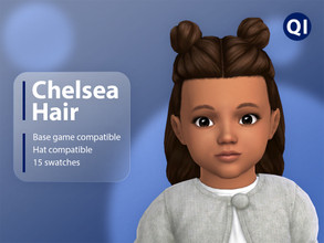 Sims 4 — Chelsea Hair by qicc — A long wavy hairstyle with space buns. - Maxis Match - Base game compatible - Hat