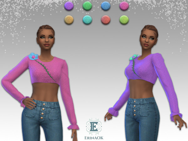 Sims 4 — Women's Top 03.06.23 by ErinAOK — Women's Top with Flower Embellishment 8 Swatches