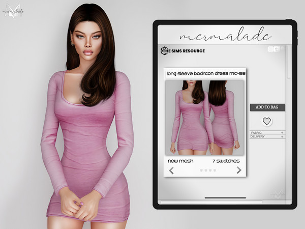 Sims 4 — Long Sleeve Mini Dress MC458 by Mermalade — New Mesh 7 Swatches All Lods Teen to Elder For Female