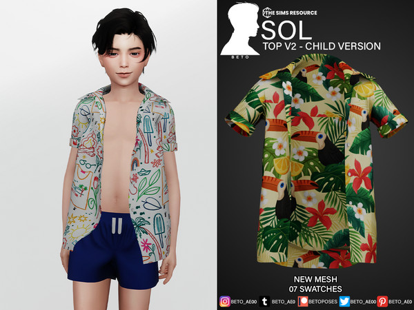 Sims 4 — Sol (Top - Chil version V2) by Beto_ae0 — Summer shirt for children, enjoy it - 07 colors - New Mesh - All Lods