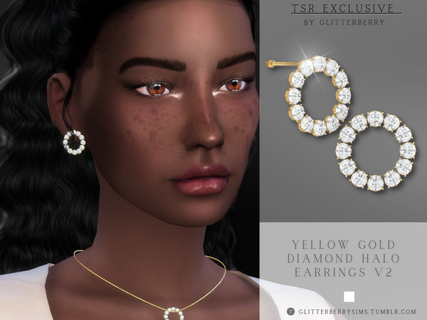 Sims 4 — Yellow Gold Halo Earring 2 by Glitterberryfly — Version 2 of the Halo Earring. Featuring diamonds set in gold