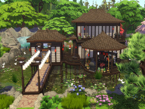 Sims 4 — Asian Restaurant by yuxmara2710 — Asian Restaurant on a lake with waterfall value at $ 102,500 on a 50 X 50 lot
