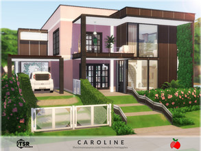 Sims 4 — Caroline - no cc by melapples — A 2 story family home, decorated in light pink. first floor: living room,