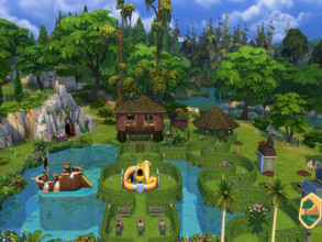 Sims 4 — Tree House Water Park by yuxmara2710 — Park with a pool, barbeque area, two food stalls and two restrooms on