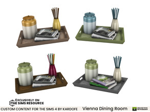 Sims 4 — Vienna Dining Room Tray by kardofe — Tray with vases and books, decorative, in four colour options