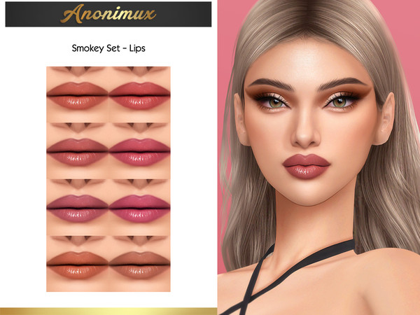 Sims 4 — Smokey Set - Lips by Anonimux_Simmer — - 8 Swatches - BGC - HQ - Thanks to all CC creators - I hope you enjoy!