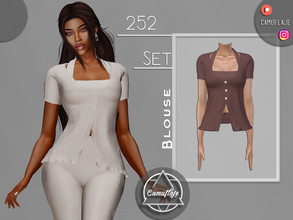 Sims 4 — SET 252 - Buttons Up Blouse by Camuflaje — Fashion trendy cute casual set that includes a blouse & leggings